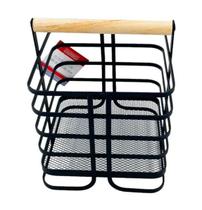 Cesto de Mão em Ferro com Cabo em Madeira Preto 18cm - Hauskraft