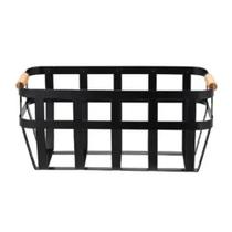 Cesto De Metal C/ Alca De Bambu 33x17x15Cm Multiuso Cesto De Metal C/ Alca De Bambu 33x17x15Cm Multiuso