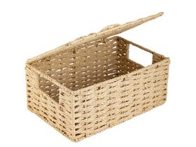 Cesto De Palha Natural Caixa Organizadora Baú Com Alça E Tampa Decorativo Multiuso Escritório Sala