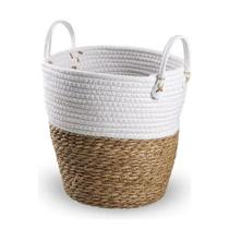 Cesto de Palha Natural Decorativo Vaso Cachepot Philippe 26x33cm MEK