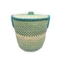 Cesto de Palha Pequeno Seagrass Listrado com Tampa - Enjoy