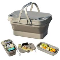 Cesto De Piquenique Dobravel Multiuso 2 Em 1 Vira Mesa Notebook Porta Tablet Celular Copo Balde Silicone Pesca Cinza Cesto De Piquenique Dobravel Multiuso 2 Em 1 Vira Mesa Notebook Porta Tablet Celular Copo Balde Silicone Pesca Cinza