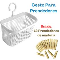 Cesto De Prendedores Pregador De Roupas Para Varal Com Alça + Brinde 12 prendedores madeira