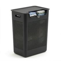 Cesto de Roupa Com Tampa Plástico 50 Litros Duplo Compartimento Flow Preto Fosco - CFW2000PTF Ou Cesto de Roupa Com Tampa Plástico 50 Litros Duplo Compartimento Flow Preto Fosco - CFW2000PTF Ou
