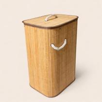 Cesto de Roupa de Bambu com Tampa Dobrável Organizador Lavanderia Banheiro Closet 60cm Cesto de Roupa de Bambu com Tampa Dobrável Organizador Lavanderia Banheiro Closet 60cm