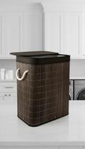 Cesto de Roupa Duplo Retangular Grande Bambu Escuro Cesto de Roupa Duplo Retangular Grande Bambu Escuro