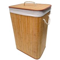 Cesto de roupa forrado retangular em bambu 60x40x30cm