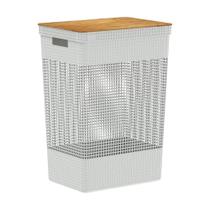 Cesto de Roupa Grid Branco Oceano 49 L com Tampa de Bambu 38 x 28 x 55,6 cm Ou Cesto de Roupa Grid Branco Oceano 49 L com Tampa de Bambu 38 x 28 x 55,6 cm Ou