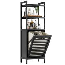 Cesto de Roupa HITNET de Bambu com Design Inclinado e 3 Prateleiras Abertas - 40L - Preto Cesto de Roupa HITNET de Bambu com Design Inclinado e 3 Prateleiras Abertas - 40L - Preto
