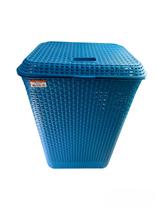 Cesto De Roupa Lixo Telado Com Tampa 72 Litros Rattam Azul