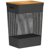Cesto de Roupa Organizador 49 Litros Tampa Bambu Ventilado Casa Decoração Moderno Design Funcional Grid para Roupas Lavanderia Casa