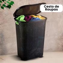 Cesto de roupa Rattan Tampa Basculada Preto 50 litros - ArqPlast