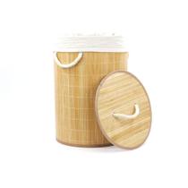 Cesto De Roupa Redondo Bambu Forrado Com Tampa 47 Litros Bege