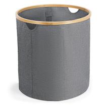 Cesto De Roupa Redondo Para Lavandaria Quarto Bambu Grey 40cm - Mimo Style