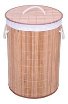 Cesto de Roupa Suja 70 LITROS Lavanderia Bambu Tampa Retangular Forrado Quarto Banheiro Dobrável