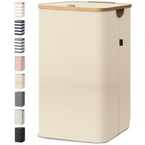 Cesto de roupa suja BALEINE com tampa, alças de bambu bege 70L
