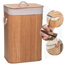 Cesto De Roupa Suja Bambu Lavanderia Com Tampa e Alças Forrado Grande Organizador Banheiro