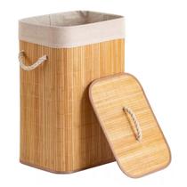 Cesto De Roupa Suja Bambu Retangular Forrado Lavanderia Banheiro Mimo Style