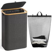 Cesto de roupa suja Bathola 100L com alças e tampa de bambu cinza Cesto de roupa suja Bathola 100L com alças e tampa de bambu cinza