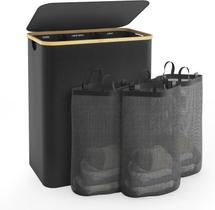 Cesto de roupa suja Bathola 145L com tampa e 3 seções preto