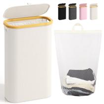 Cesto de roupa suja Bathola 75L Slim com tampa bege 75L para espaços pequenos