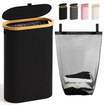 Cesto de roupa suja Bathola Slim 60L com tampa e bolsa removível preta Cesto de roupa suja Bathola Slim 60L com tampa e bolsa removível preta