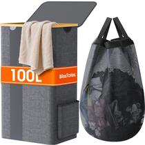 Cesto de roupa suja BlissTotes 100 L com tampa e alças