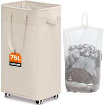 Cesto de roupa suja CHICVITA dobrável com rodas 75L Ivory