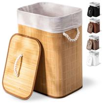 Cesto de roupa suja de bambu com tampa e alças 50 litros organizador lavanderia brinquedos