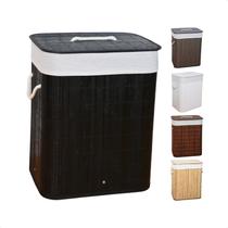 Cesto de roupa suja de bambu com tampa e alças 50 litros organizador lavanderia brinquedos