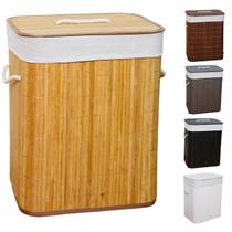 Cesto de roupa suja de bambu com tampa e alças 50 litros organizador lavanderia brinquedos - KONTUZ HOME