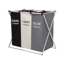 Cesto de Roupa Suja Dobrável 3 Compartimentos com Alça e Tecido Reforçado para Organização ao Lavar Roupas