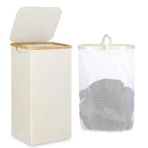 Cesto de Roupa Suja Dobrável de 100 Litros com Tampa e Bolsa Interna Removível Cesto de Roupa Suja Dobrável de 100 Litros com Tampa e Bolsa Interna Removível