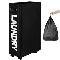 Cesto de roupa suja DOKEHOM Ampliado Slim 70L com rodas pretas