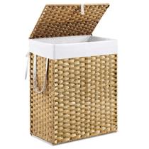 Cesto de roupa suja DUMOS 90 L dobrável em rattan com tampa