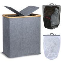 Cesto de roupa suja efluky com tampa, 140 L (36,9 galões) azul cinza