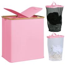 Cesto de roupa suja efluky com tampa, duplo de 140 litros, rosa duplo