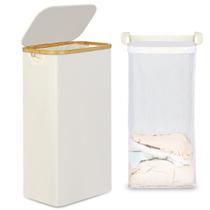 Cesto de roupa suja efluky Slim com tampa 75L com bolsa removível bege