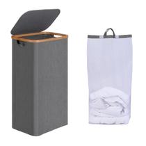 Cesto de roupa suja efluky Slim com tampa 75L com bolsa removível cinza