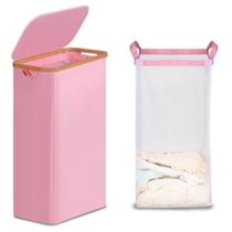 Cesto de roupa suja efluky Slim com tampa 75L com bolsa removível rosa