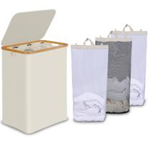 Cesto de roupa suja efluky Trio com 3 sacos removíveis 160L bege