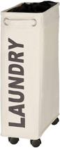 Cesto de roupa suja estreito, cesto de roupa suja sobre rodas, bege corno, poliéster, 43 l, 18,5 x 60 x 40 cm