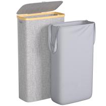 Cesto de roupa suja Foluck Slim 60L impermeável com tampa cinza