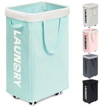 Cesto de roupa suja Goodpick Rolling com rodas 75L Blue Canvas Cesto de roupa suja Goodpick Rolling com rodas 75L Blue Canvas