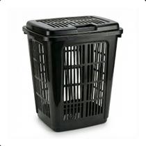 Cesto de Roupa Suja Grande Preto 30 Litros para Lavanderia Com Tampa Ventilado Plástico Resistente