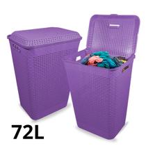 Cesto de Roupa Suja Grande Rattan Telado Organizador 72L