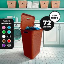 Cesto De Roupa Suja Grande Rattan Telado Organizador Resistente Lavanderia 72 Litros Marrom