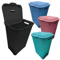 Cesto De Roupa Suja Grande Rattan Telado Organizador Resistente Lavanderia 72 Litros Preto