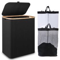 Cesto de roupa suja IeGrow 150L com tampa e 2 bolsas internas pretas