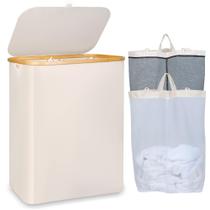 Cesto de roupa suja ieGrow 150L com tampa e bolsa interna removível - bege